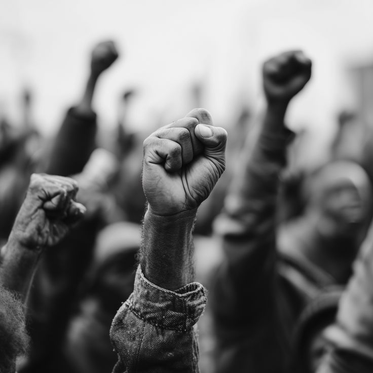 Marchers raising their fists together at A Thousand Man March